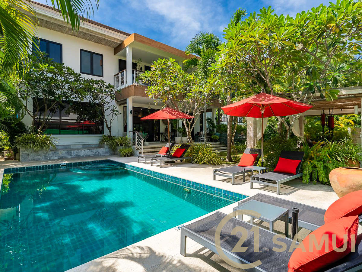 Beachside 4-Bedroom Pool Villa With Tropical Gardens For Sale In Taling Ngam, Koh Samui, Thailand
